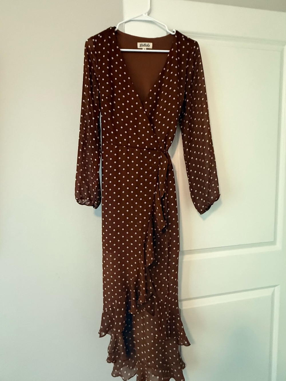 Listicle Terracotta Brown Polka Dot Ruffle Wrap Midi Dress Size Medium M🩷 - Picture 7 of 10